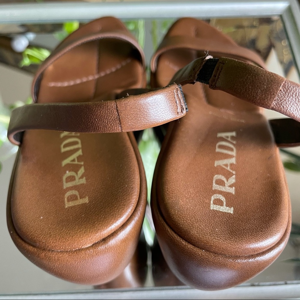 Prada
Brown Leather Slingback Wedge 
Sandals 
38.5 - Picture 9 of 16